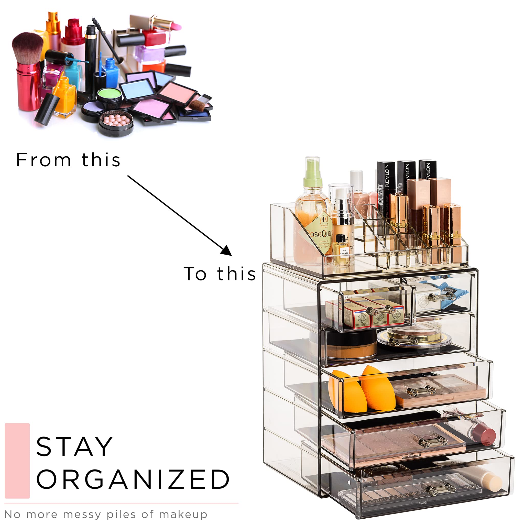 Sorbus Sorbus Clear Cosmetic Makeup Organizer - Make Up & Jewelry Storage, Case & Display - Spacious Design - Great Holder for Dresser, Bathroom, Vanity & Countertop (4 Large, 2 Small Drawers-Black Jewel)