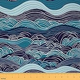 Erosebridal Great Wave Fabric by The Yard Japanese Style Waterproof Outdoor Fabric for Kids DIY Kanagawa Abstract Lines Art for Quilting Sewing Geometric Ocean Waves Upholstery Decor 1 Yard