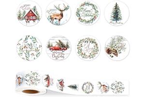 GENERIC Christmas Stickers, 500 PCS Merry Christmas Stickers Roll, Round Self Adhesive Seals Label Sticker Decals for Xmas Holiday Seals Cards Gift Envelopes Crafts Present Box Decoration (8 Designs, 1 Inch)
