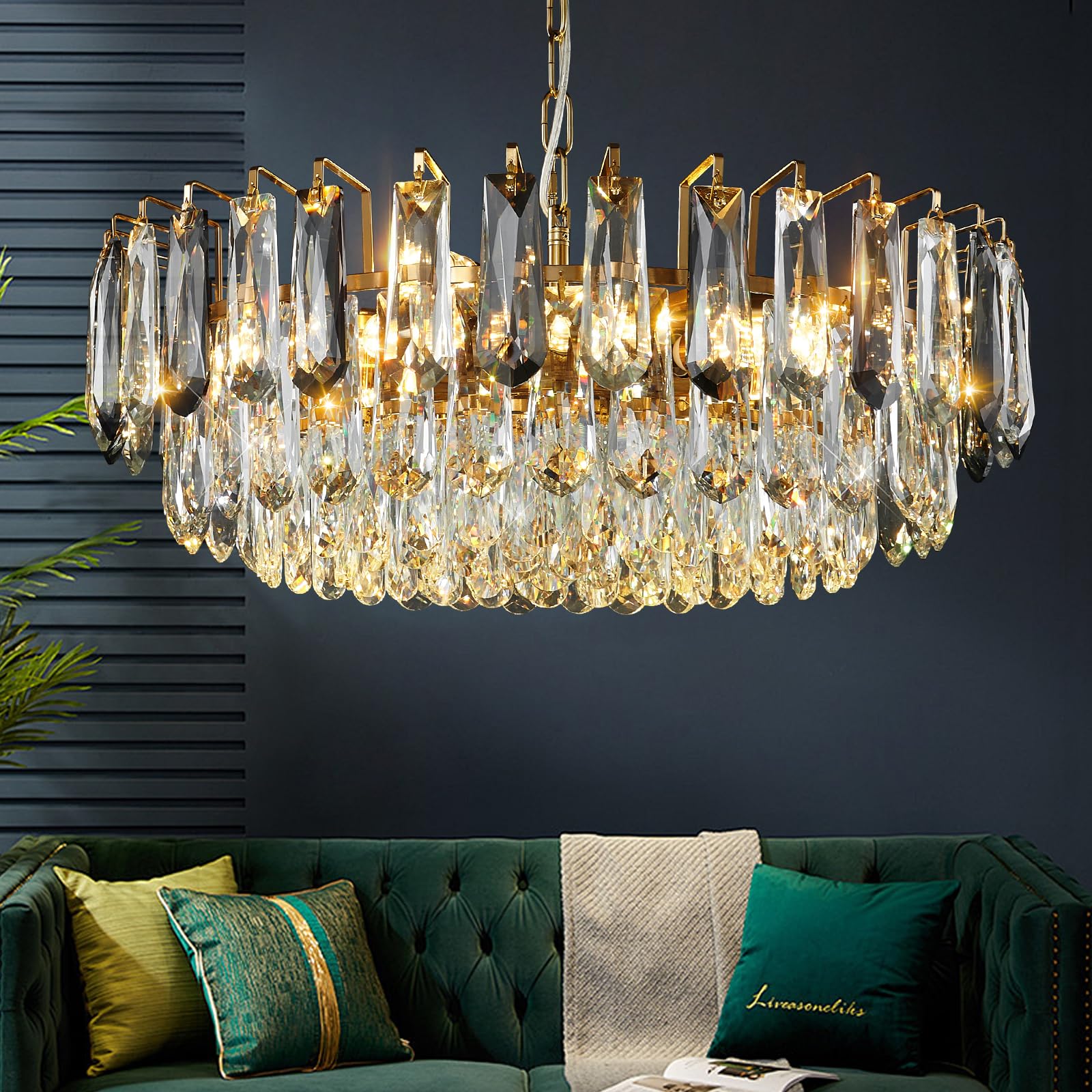 Photo 1 of XIAOQIWU 23.6" Modern Crystal Chandelier Gold Crystal Chandeliers 3-Tier Luxury Crystal Pendant Light 12-Light Ceiling Pendant Lighting for Dinning Room Living Room Foyer
