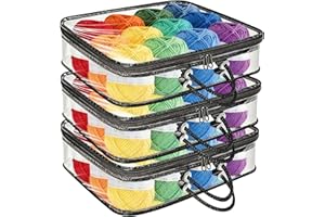 RAORAOYUE 3Pcs Yarn Storage Bags, 16 x 12 x 4 inches Knitting Organizers with Zippers & Handle, Clear Dust-Proof Wool Storage
