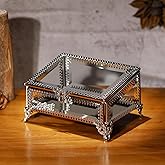 DHCGPP Glass Vintage Jewelry Box Keepsake storage Trinket Ring Display Box Home Decor Beveled Clear Glass Box Organizer(5.7x4.3x2.7Inches)