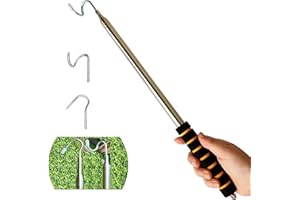 Bytcew Pickup Tool Telescopic Push/Pull Pole with Two Hooks Extends to 9.8 Feet, Lightweight Wire Reacher Disc Golf Grabber Rod