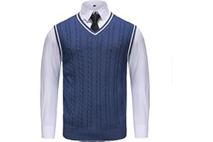 HAVYXAR Sweater Vest Men - Men's V Neck Cotton Vest，Pullover Cable Knit Vest for Men Fit Business Casual for Fall Winter Layering