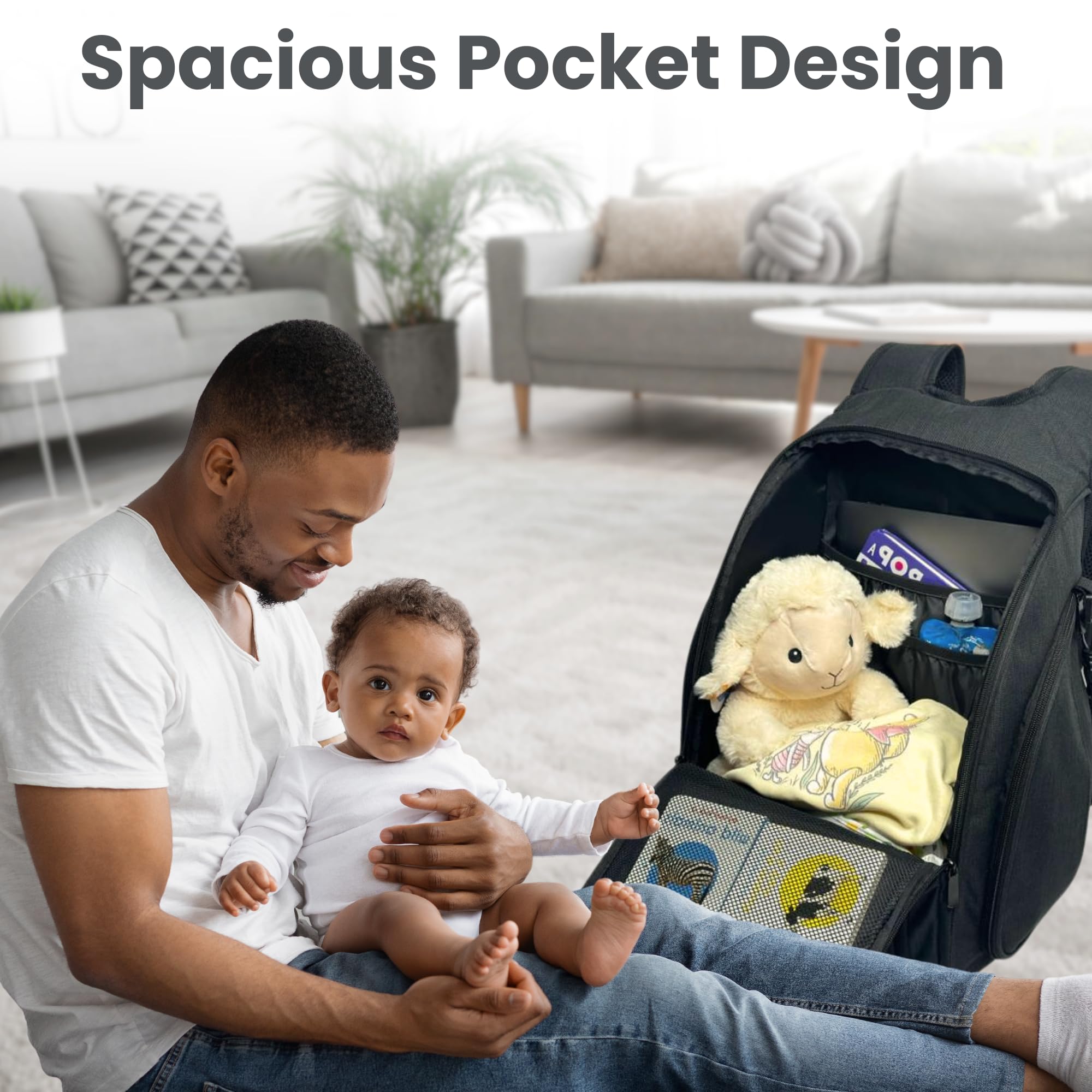 JOHAR Diaper Backpack - Spacious, Waterproof with Changing Pad, Insulated Pockets, Anti-Theft Pocket - Black