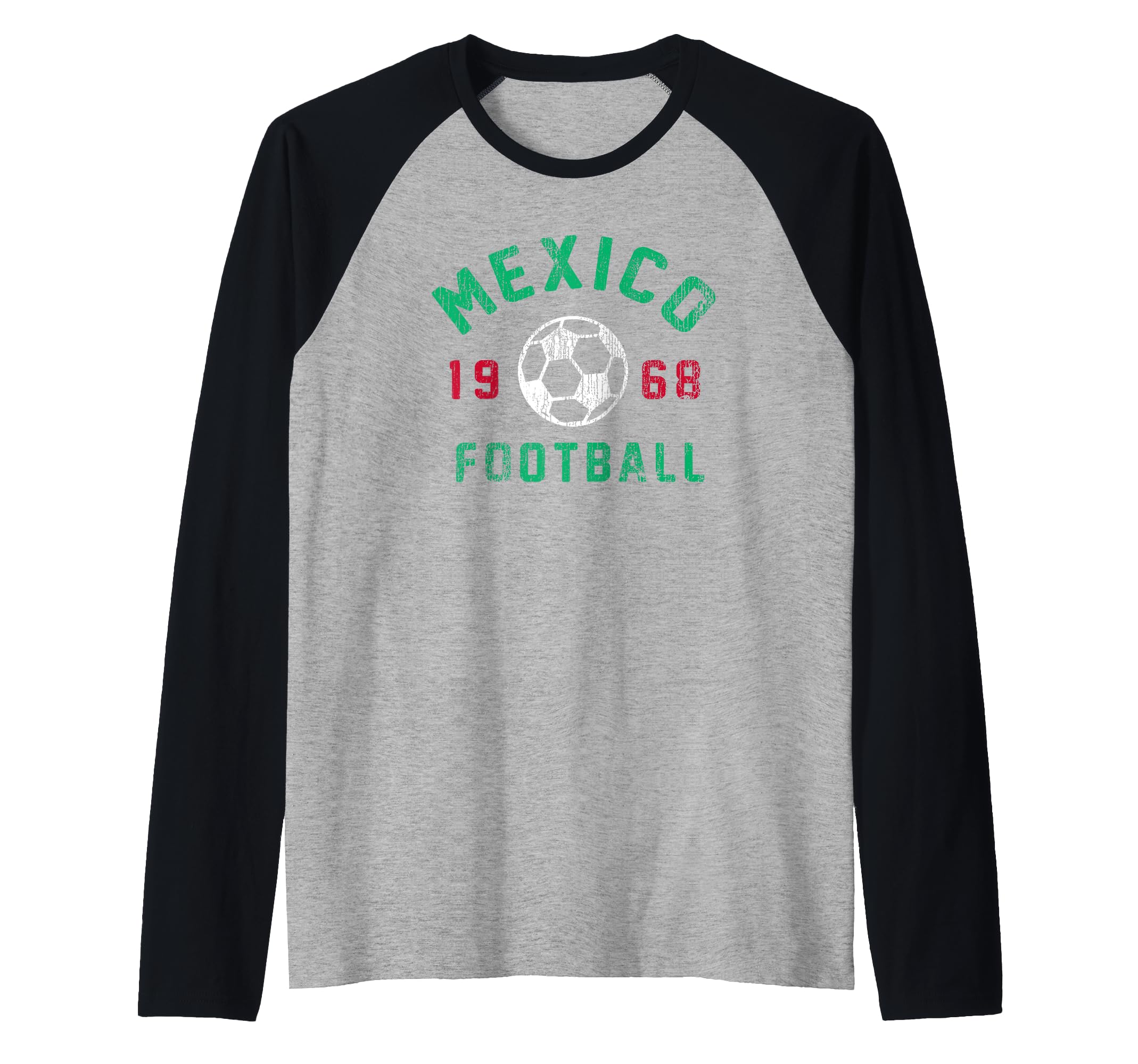 Mexico Football 1968 Center Icon Raglan Baseball Tee