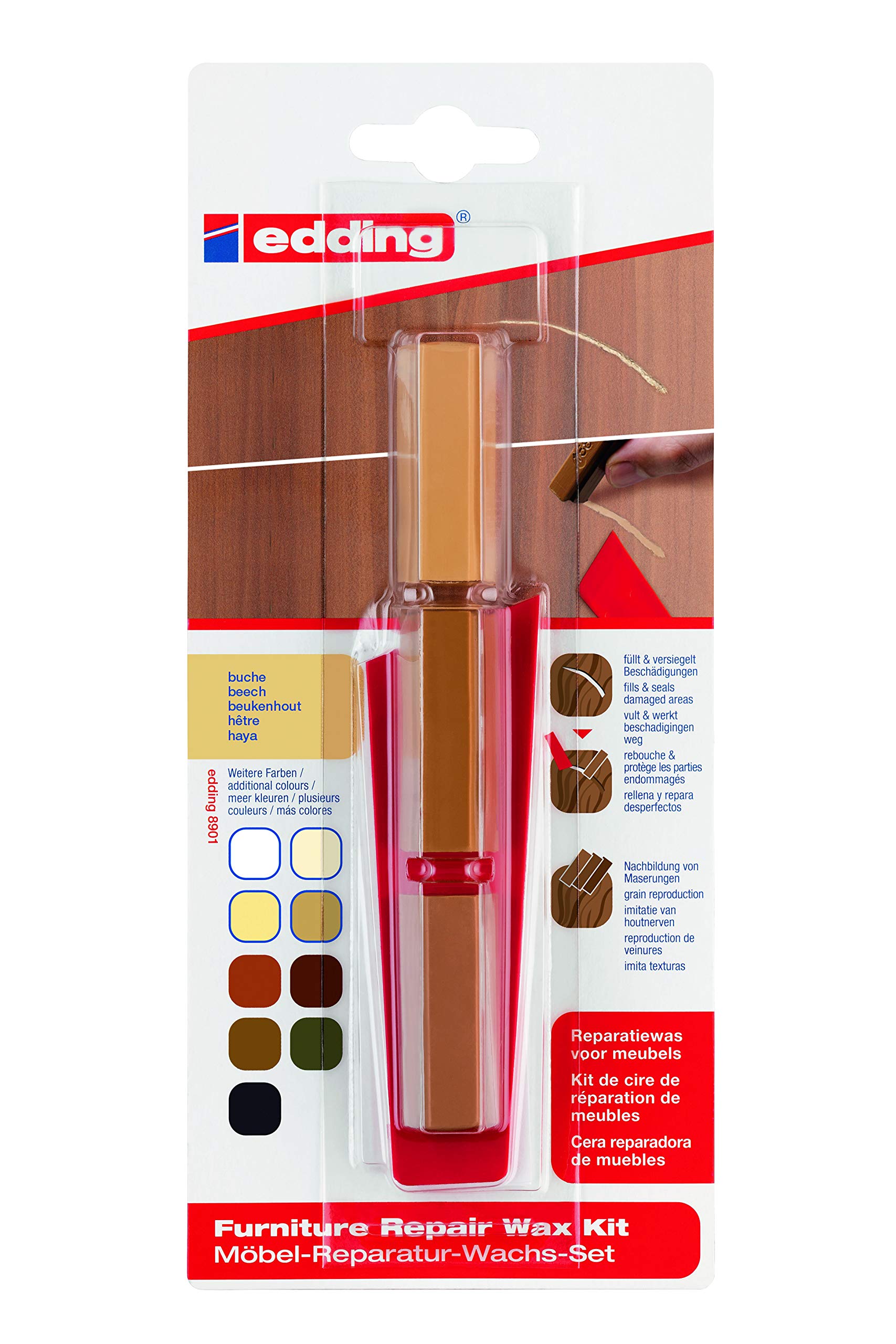 edding 8901 furniture repair wax kit - beech - for filling in and repairing scratches and holes on furniture and other wood surfaces