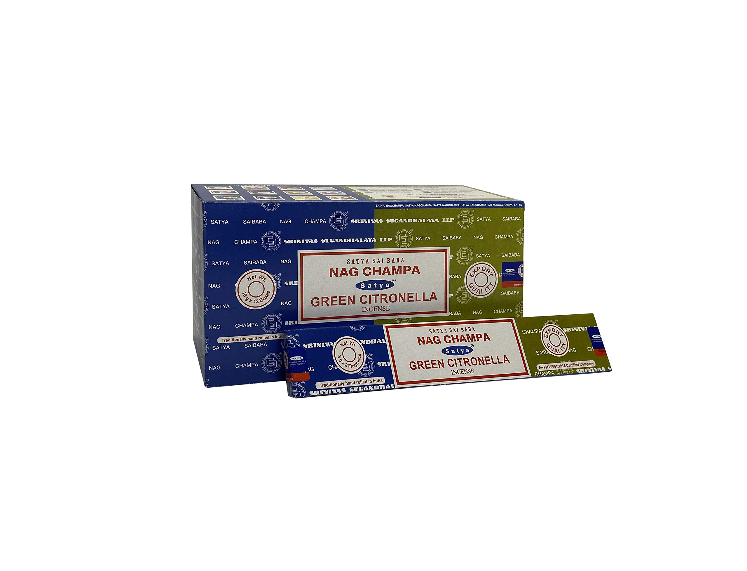 Satya 01319 Nag Champa & Green Citronella Combo Set Of Incense Sticks, 12 Packs x 16g