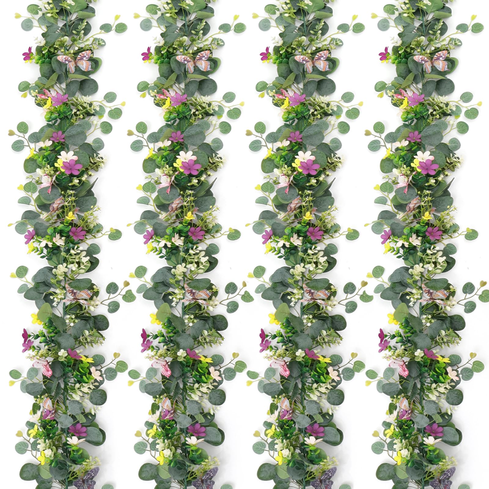 ASTNIC 4 Pack 5.68 FT Artificial Daisy Garland with 3D Butterfly, Hanging Fake Flowers Greenery Eucalyptus Garland Floral Vines for Wedding Table Home Room Sping Decor