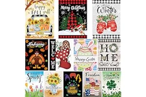 Pating Seasonal Garden Flags Set of 12 Double Sided 12 x 18 Inch, Small Yard Flags for Outside, Christmas Halloween Easter Valentine's Day Outdoor Decor, Holiday Garden Decorations for All Seasons