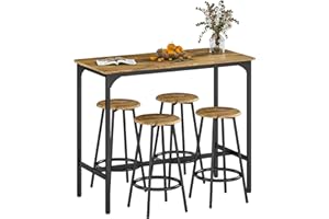 HOMCOM 5-Piece Counter Height Bar Table Set, Dining Table Set for 4 with Bar Stools, Kitchen Table and Chairs for Pub, Dining