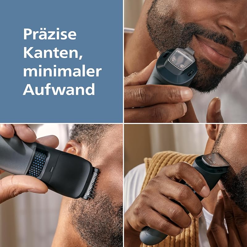 Bartschneider 7000er-Serie – selbstschärfende Metallklingen, 40 Längeneinstellungen, BeardSense-Technologie, Haarkollektor, 100% wasserdicht, Ladestation, Aufbewahrungsetui, Modell BT7660/15
