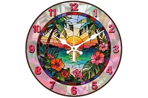 CONCHLERY Tropical Ocean Pattern Clock 12 Inch Non-Ticking Clocks Round Wall Hanging Clock Battery Operated for Bedroom Livin