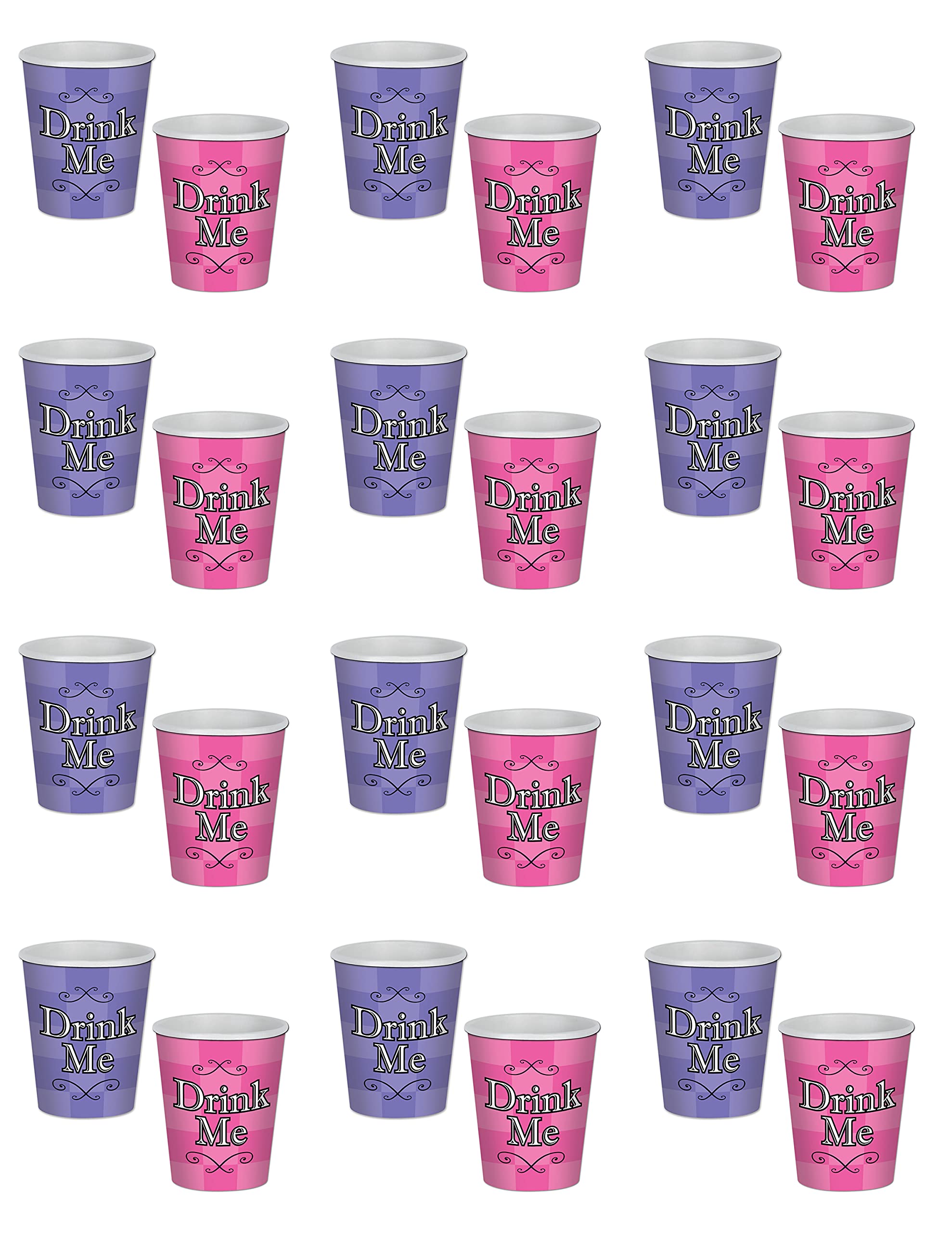 Beistle 58182 24 Piece Alice In Wonderland Beverage Cups, 9 oz, Purple/Pink/Black/White