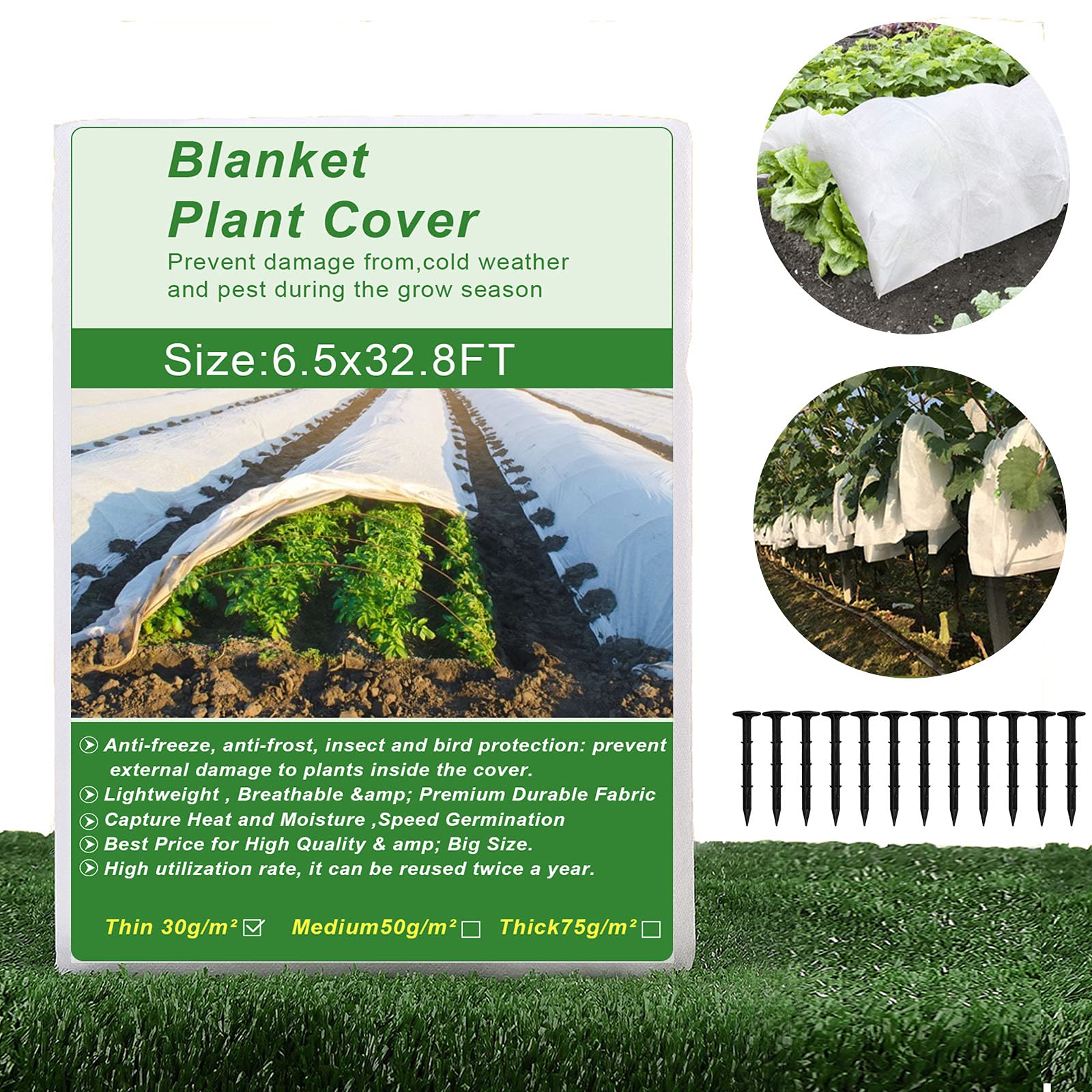 Kslogin Plant Frost Protection Fleece with 12 Gardening Stake for Winter Frost Protection, 2 x 10m Reusable Frost Blanket Antifreeze Cover Plant Protective Layer for Winter, Sunscreen & Animal