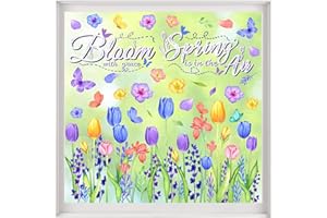 DULEFUN 6 Sheets Spring Window Clings, Tulip Flower Butterfly Window Clings Stickers Decals for Spring Summer Easter Home Office School Glass Window Decoration