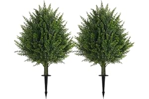 MAVIS'S DIARY 2ft Tall 2 Set Artificial Cypress Topiary Tree, Outdoor Fake Boxwood Cedar Tree with Spike, Indoor Realistic Faux Bushes Plants for Home Living Room Outside Front Porch Decor (23.69inch)