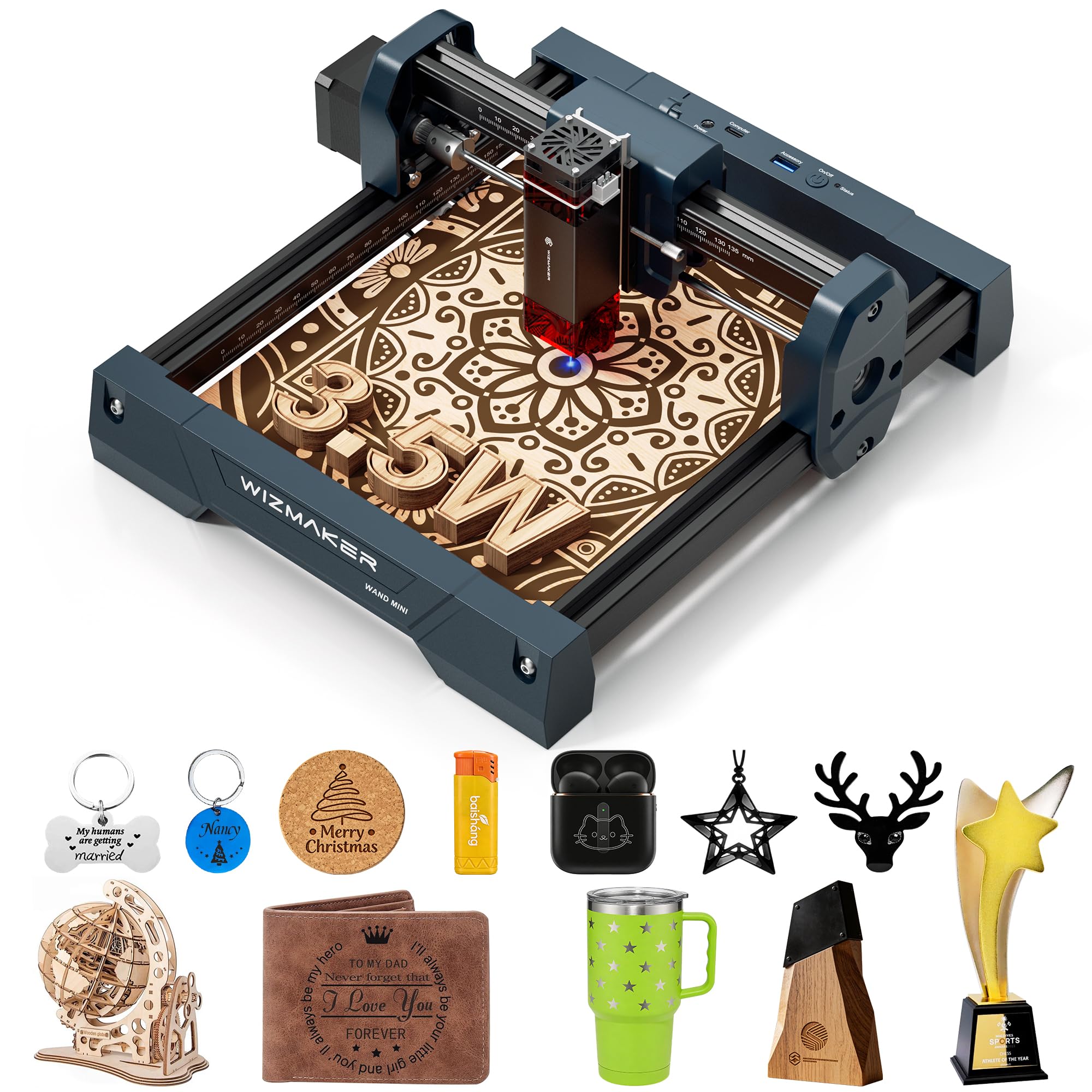 Photo 1 of * Y axis motor not working.* WIZMAKER Laser Engraver, Wand MII 3.5W (3500mW) Laser Cutter Machine, 0.04mm Precision, 135x145mm Area, 12000mm/min Speed, for DIY & Education, Wood, Leather, Acrylic