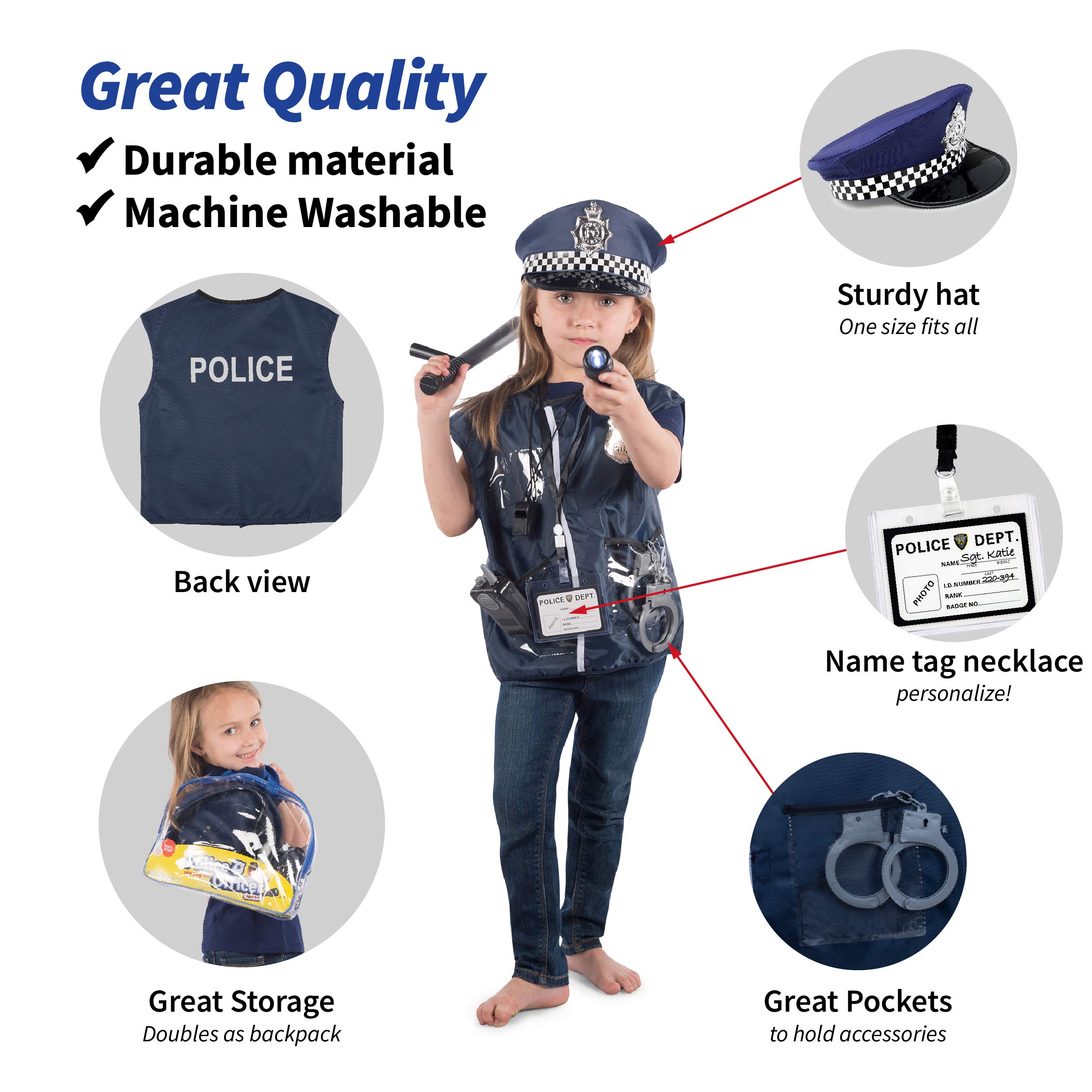 Born Toys Kids Fireman and Policeman Role Play Costume Set, Firefighter Suit, Police Vest, Hats, Accessories