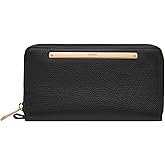 Fossil Women's Liza Leather Wallet Zip Around Clutch with Wristlet Strap, Black (Model: SL7878G001)