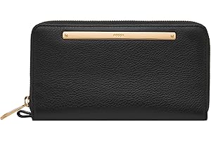 Fossil Women's Liza Leather Wallet Zip Around Clutch with Wristlet Strap, Black (Model: SL7878G001)