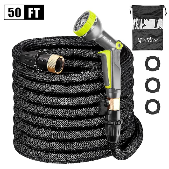 Buy lifecolor 50ft Garden Hose, Expandable Water Hose Triple Latex Core Solid Brass Fitting, 9
