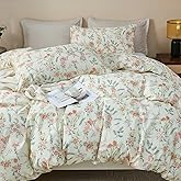 Cozaline 100% Cotton Duvet Cover Queen Size – Vintage Botanical Floral Duvet Cover Set with Zipper Closure, 3-Piece Soft Breathable Natural Premium Cotton Bedding Set for All Seasons