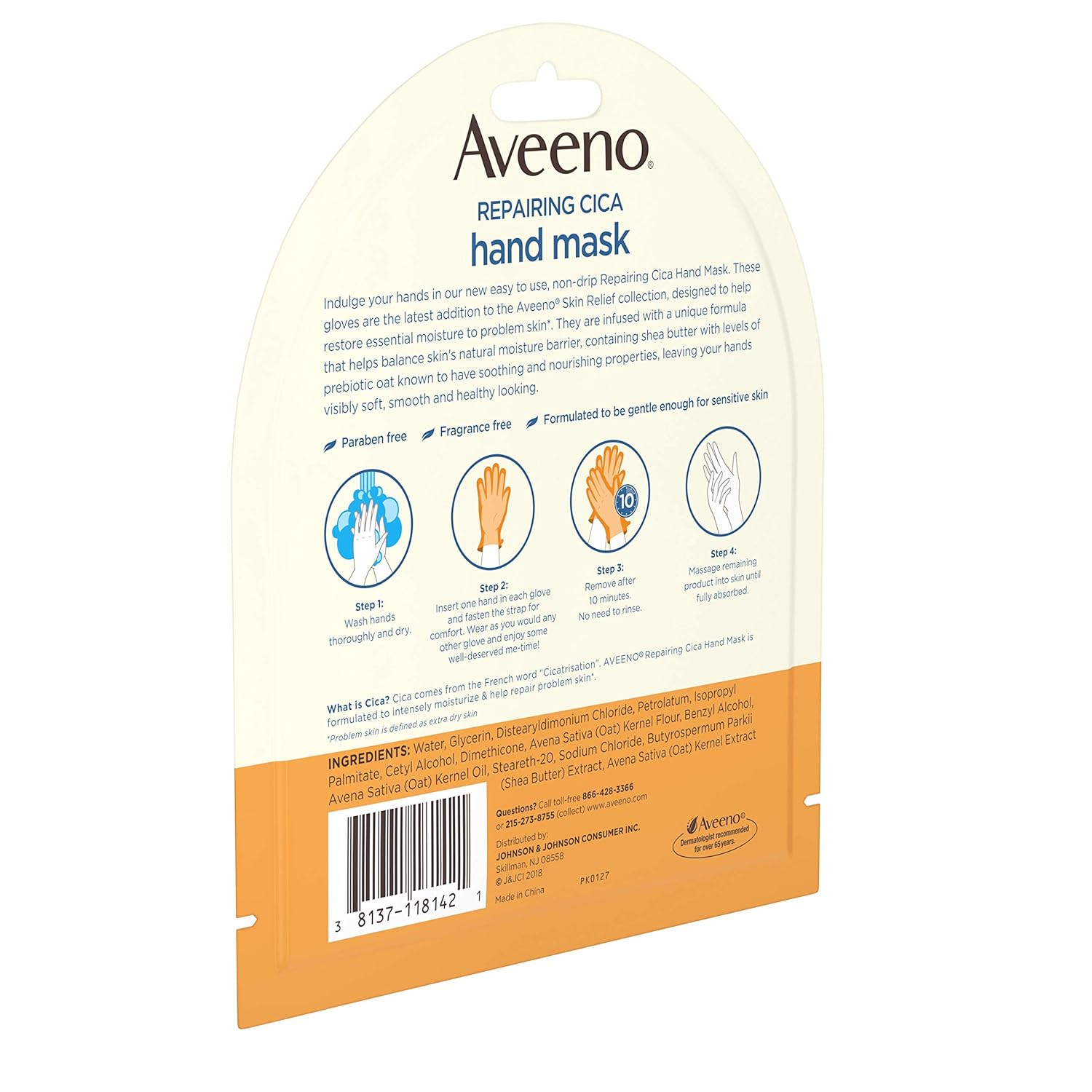 Aveeno Repairing CICA Hand Mask with Prebiotic Oat and Shea Butter for Extra Dry Skin, Paraben-Free and Fragrance-Free, 1 Pair of Single-Use Gloves (Pack of 5) : Beauty