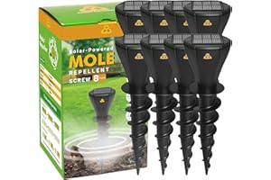 X-PEST Solar Powered Mole Repellent Stakes Outdoor Ultrasonic Snake Groundhog Gopher Vole Chipmunk Repeller Sonic Deterrent Spikes Device for Lawns and Yard Waterproof - No Poison Killer Traps, Black 8 Pack