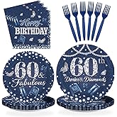 Greencian 96Pcs 60th Birthday Party Decorations Denim and Diamonds Theme 60 Year Old Plates and Napkins Disposable Tableware Set for 60th Birthday Cowboy Retirement Party Supplies, Serves 24
