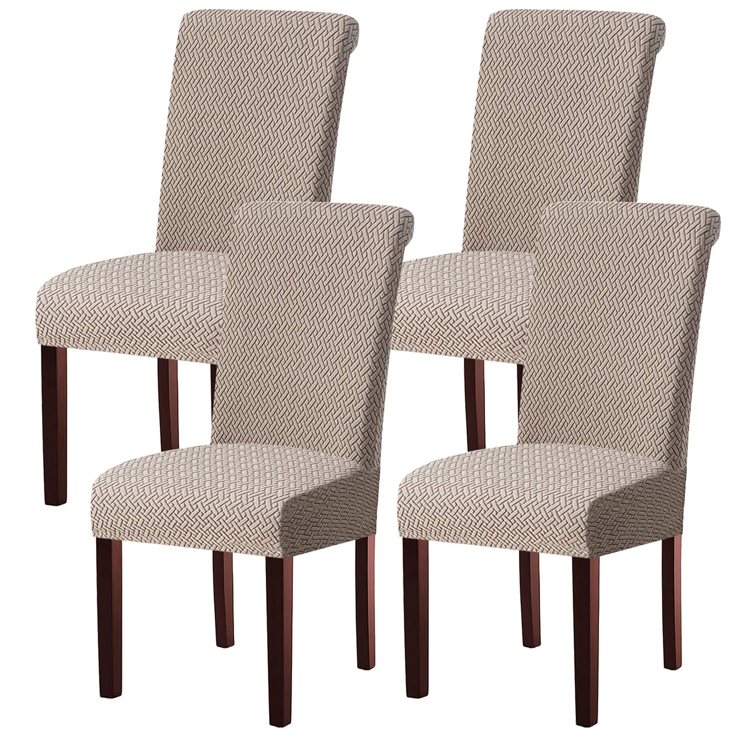 KELUINA Stretch Jacquard kitchen Dining Room Chair Covers,Removable Chair Seat Covers for Dining Chairs Set of 1/2/4/6,Parsons Chair Protector Decoration Covers(Khaki,4 Pcs)