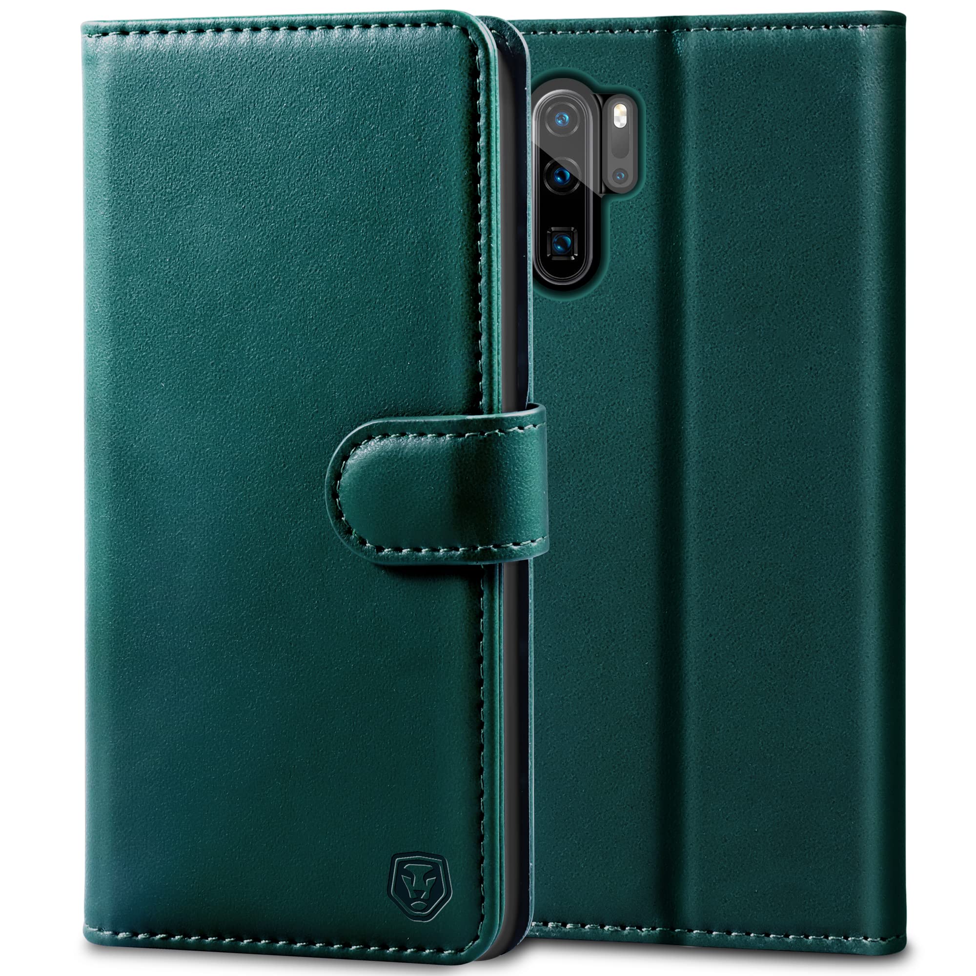 Kuafcase for Huawei P30 Pro Case, Flip Wallet Leather Case with 4 Card Slots Magnetic Closure Kickstand Shockproof Protective Phone Case for Huawei P30 Pro - Green