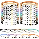 Galaton 30 Pcs Jesus Loves You Bracelets Bulk Friendship Bracelets Handmade Clay Bead Christian Wristbands for Women Men Colorful Religious Friendship Bracelets Inspirational Reminder Gifts