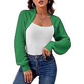 QIANSIQIANBO Women's Shrug Cardigan Sweaters Open Front Crop Cardigan Ribbed Knit Long Sleeve Drop Shoulder Bolero Sweater