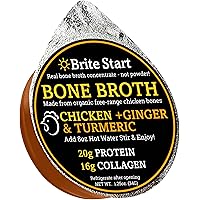 Brite Start Bone Broth - Chicken + Ginger & Turmeric - 12 Count - Keto Friendly Concentrate with 16g Collagen, 20g Paleo Prot