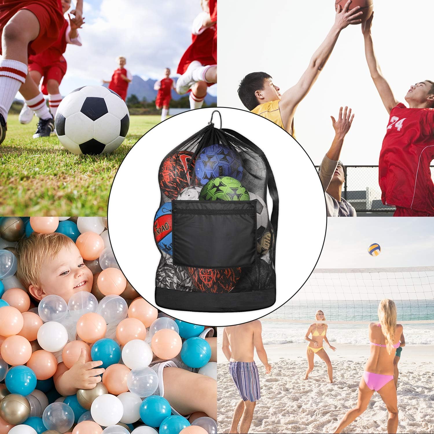 Extra Large Ball Bag, Duty Mesh Equipment Bag, Adjustable Shoulder and Portable Design Fit Adults and Kids, Large Front Pocket for Sporting Accessories, Best for Soccer Ball, Basketball, Swimming Gears : Clothing