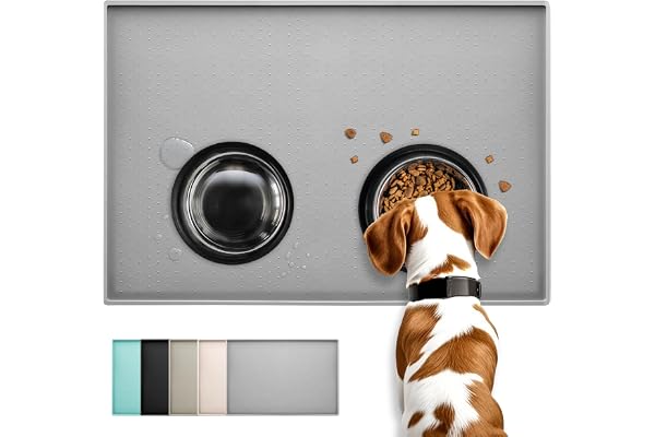 Conlun Silicone Dog Food Mat, 18.5"x 11.5" Rubber Dogs and Cats Bowl Mat, Anti-Slip, Waterproof, Raised Edge Avoid Water Spil