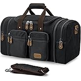Gonex Canvas Duffle Bag for Travel, Expandable Water Resistant 60L Carry on Duffel Overnight Weekender Gym Bag with Wet Dry Separation Pocket & Suitcase Handle Sleeve, Dark Grey