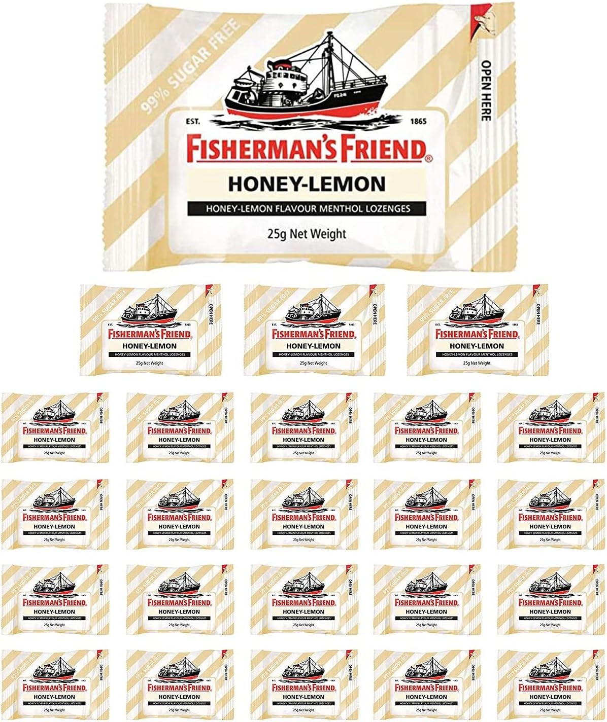 HONEY & LEMON MENTHOL FLAVOUR SUGAR FREE Fisherman's Friend Lozenges 24 x 25g Packs. by Fisherman's Friend - Image 4