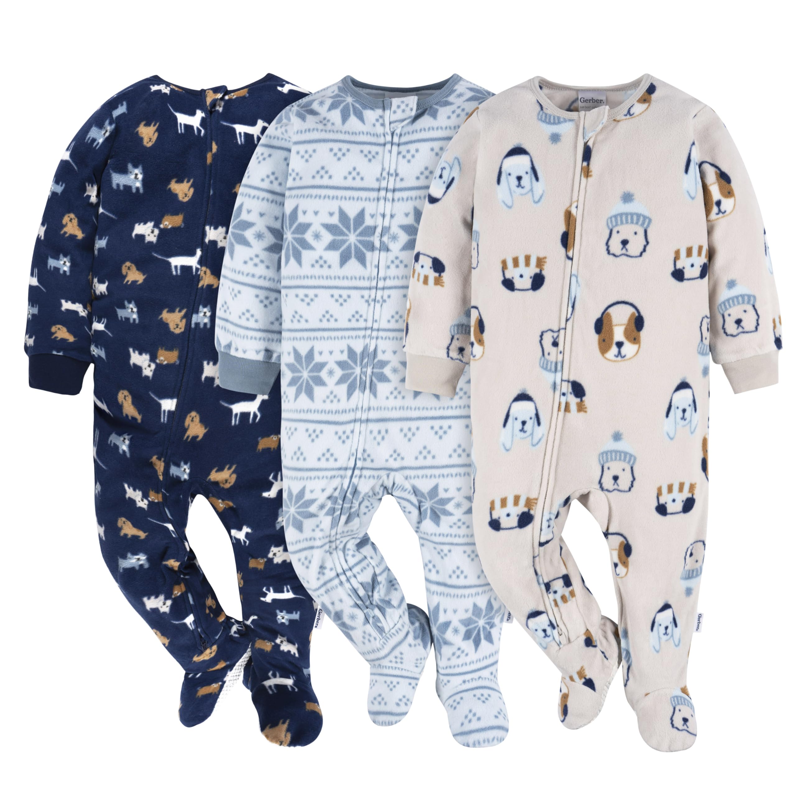 Photo 1 of Gerber Baby Boys' Toddler Flame Resistant Fleece Footed Pajamas 3-pack, Dogs, 2T