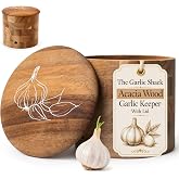 The Garlic Shack Acacia Wood Garlic Keeper For Counter With Lid 4 Inch | Keeps Garlic Fresh longer, Natural Materials, Housew