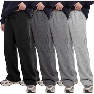 Cooraby 4 Pack Boys Baggy Sweatpants Fleece Lined Athletic Wide Leg Sweat Pants with Pocket Boys Open Bottom Pants