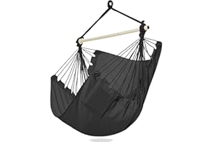 PNAEUT Hammock Chair Hanging Rope Swing for Outside Indoor for Bedroom, Outdoor, Patio (Night Gray)