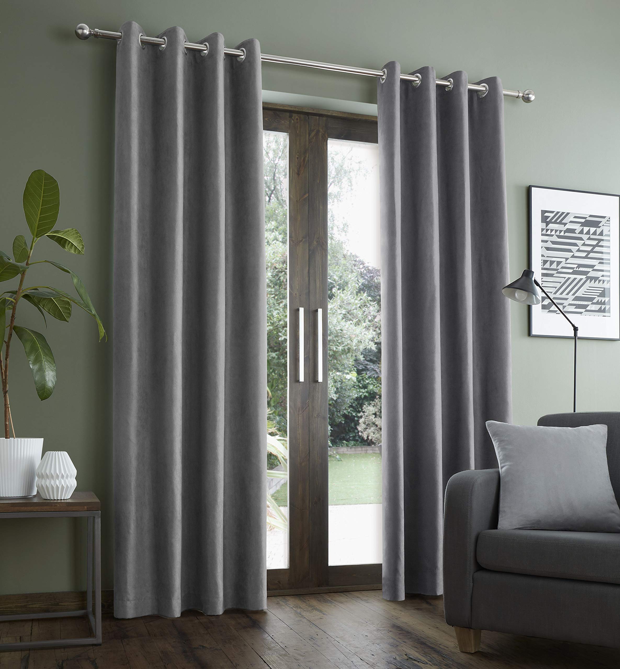 Catherine Lansfield Eyelet Curtains, Polyester, Grey, 168 x 183cm
