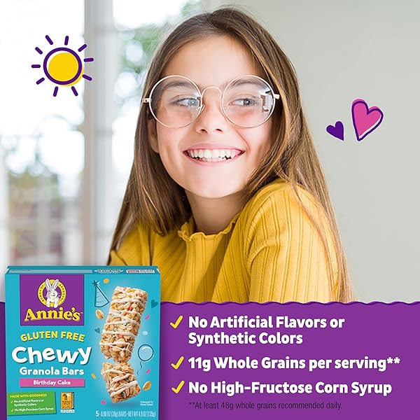 ANNIE’S GLUTEN FREE CHEWY GRANOLA BARS, BIRTHDAY CAKE, 5 BARS, 4.9 OZ