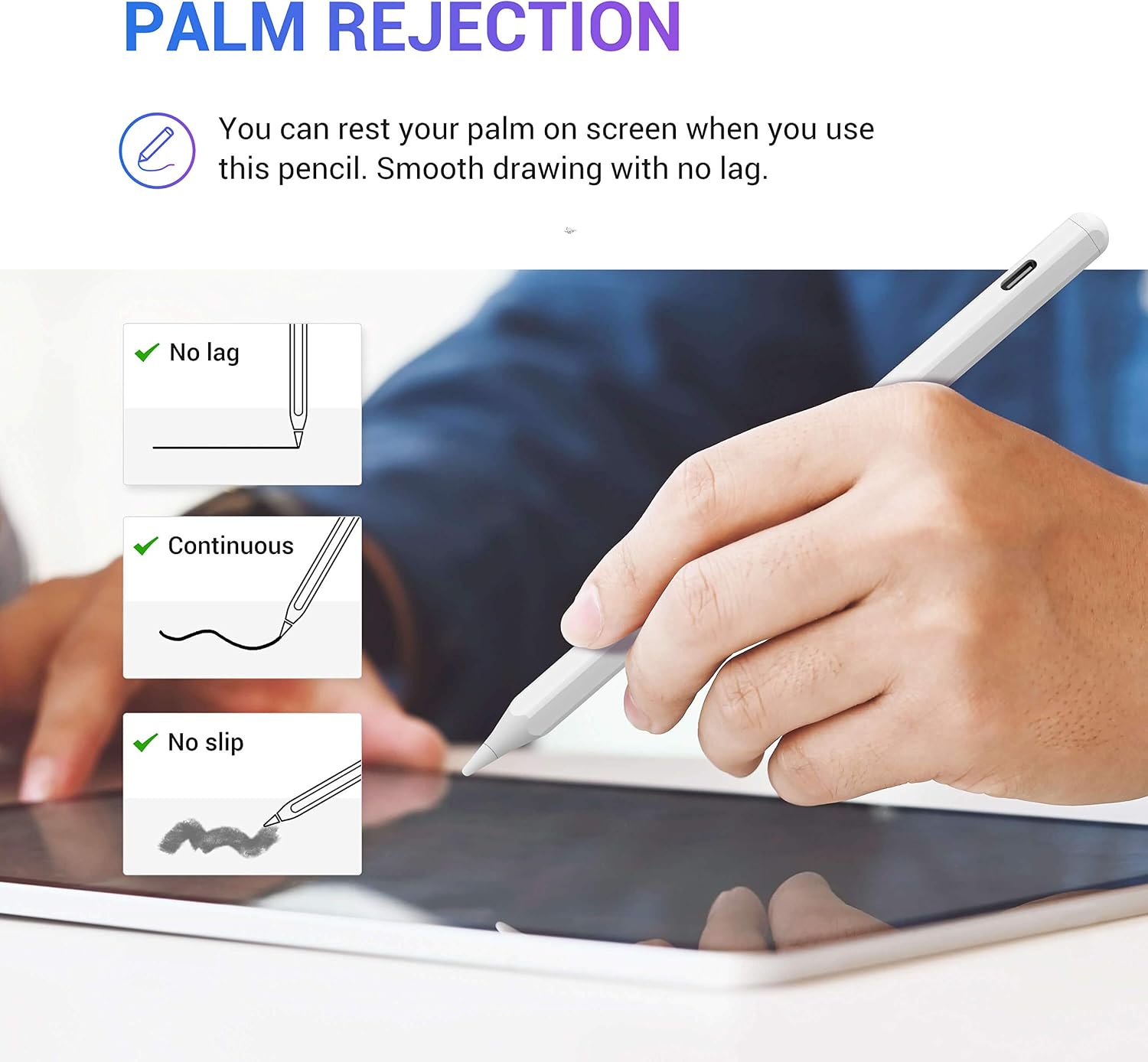 Stylus Pen for Apple iPad(2018-2025),With Tilt Sensitivity & Palm Rejection & Magnetic,Compatible iPad Pro 11/12.9(3/4/5/6th)/Air 3-6/Mini 5-6/iPad 6/7/8/9/10/11th Gen,Writing/Drawing ipad Pencil - Image 5