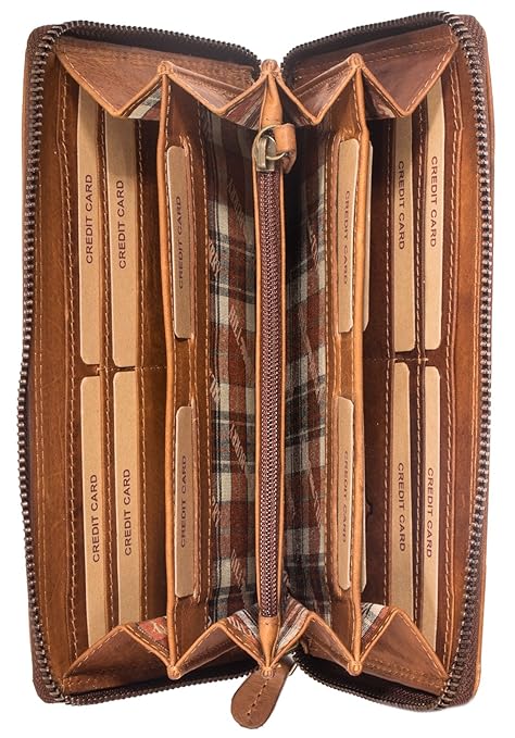Hill Burry Echt-Leder Damen Herren Geldbörse | XXL Vintage Organizer aus hochwertigem echtem Leder - Reisebrieftasche | Portm