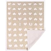 BOBOYOYO Plush Baby Blankets for Newborn Girls Boys Heart Soft Fuzzy Warm Swaddle Receiving Blanket 30 x 40 Polyester Toddler Blanket for Crib Stroller Nursery Khaki