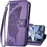 KRHGEIK for Samsung Galaxy S25 Ultra Case Wallet,Women Flip Cover with Credit Card Holders Butterfly Embossed PU Leather Stand Wrist Strap Protective Phone Case 6.9 Inch 2025 (Purple)