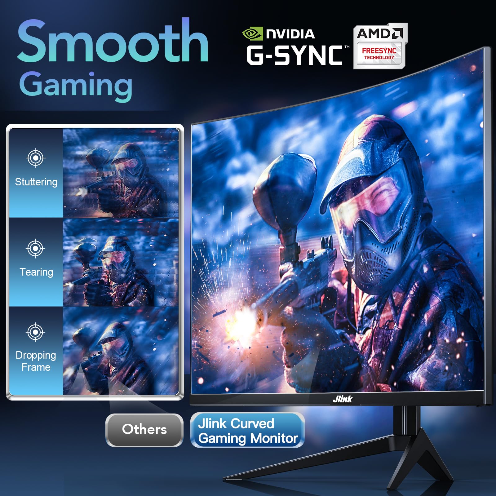 Jlink 32-Inch Curved Gaming Monitor up to 240Hz,1080P Computer Monitor 1500R/1ms(MPRT)/Low Blue Light,Frameless PC Monitor with HDMI DisplayPort, Freesync & G-sync Compatible, Tiltable/VESA Mountable